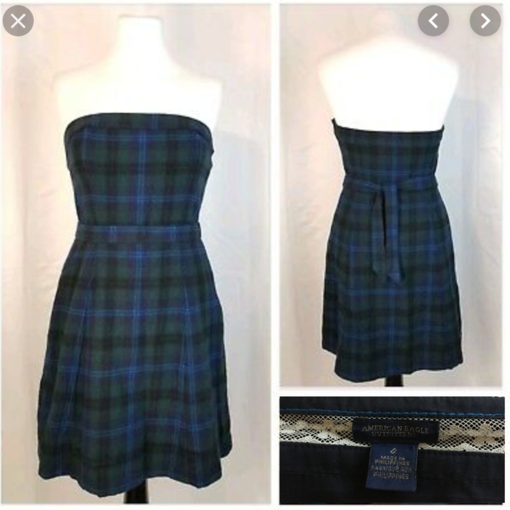 AEO Plaid Strapless Wool Mini-Dress Size 4